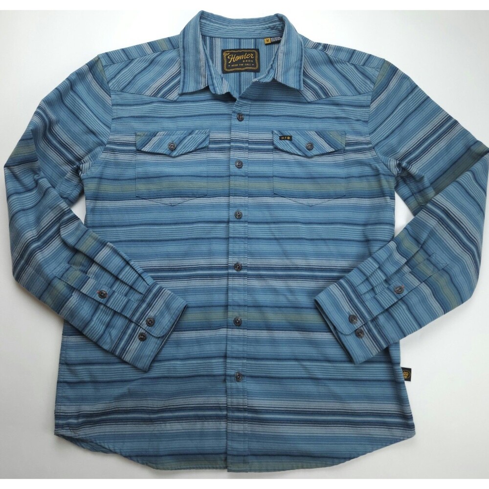 Medium Howler Bros Shirt Men Sheridan Flannel Blue Serape Button Outdoor Hiking